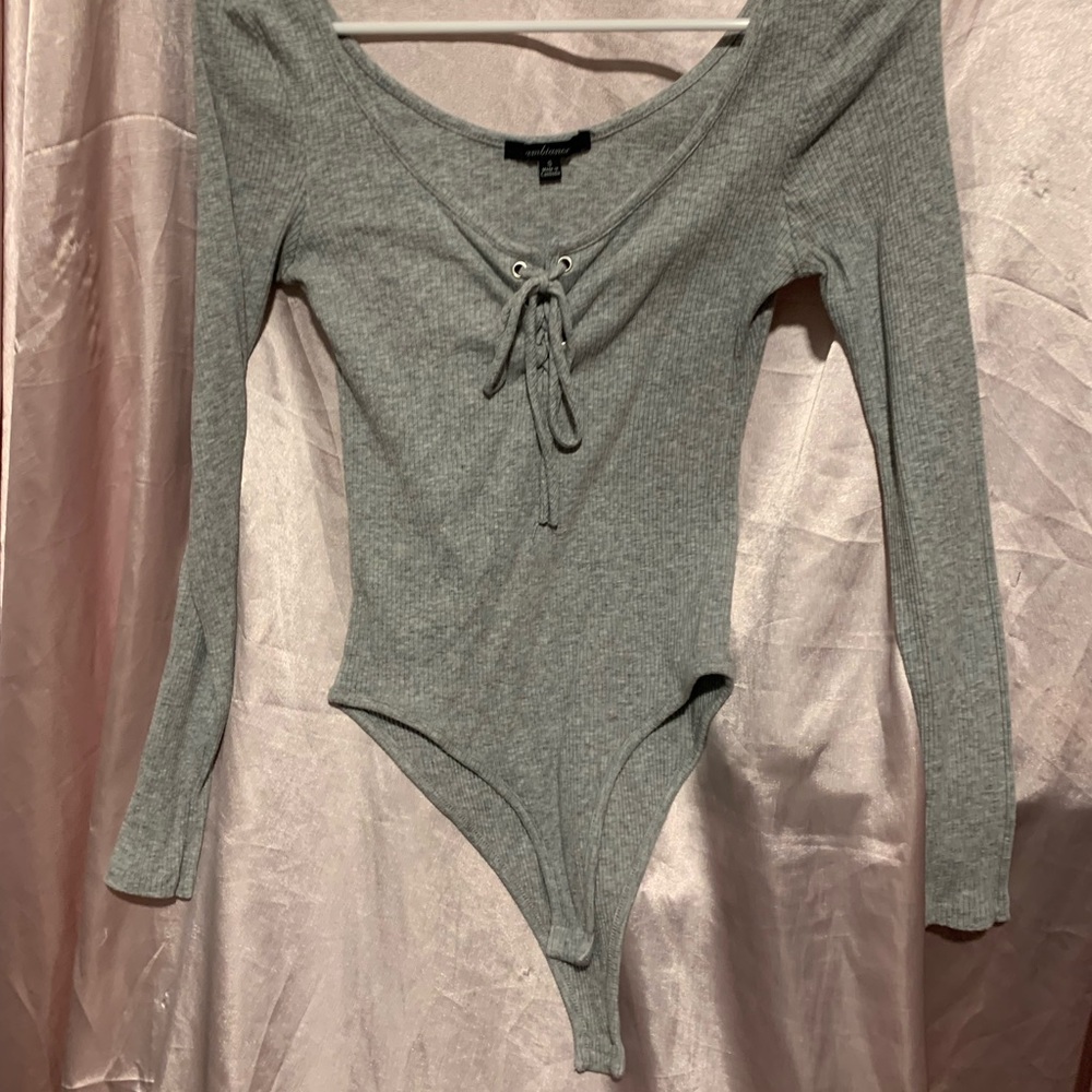 Gray long sleeve bodysuit tie strings size small